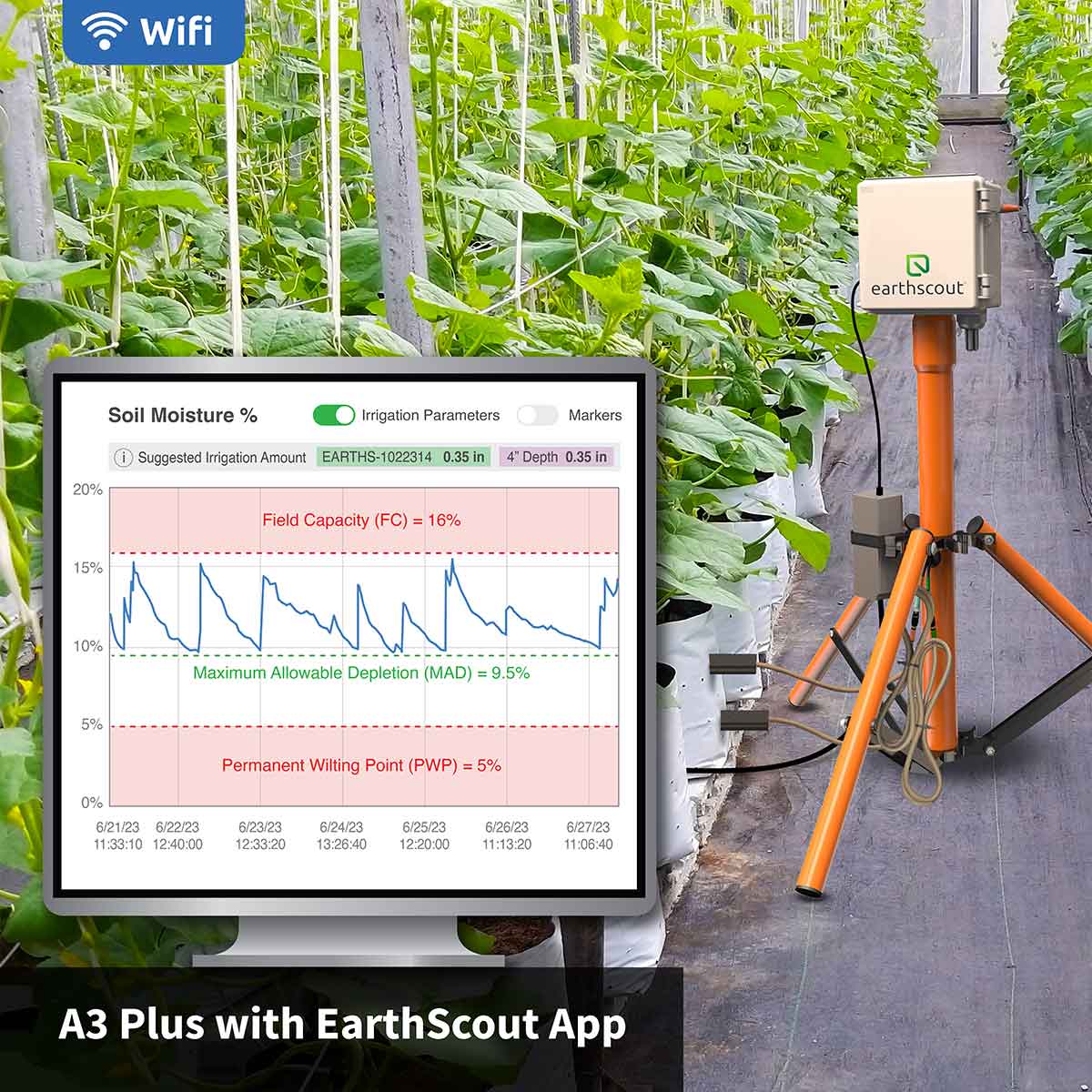 Wi-Fi Soil Moisture Meter, Plants Humidity Meter, Soil Temperature